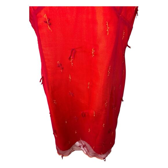 Vintage Express Mesh Overlay Beaded Red Bustier Dress Plunge Neck 90s Y2k 14 - Picture 6 of 10